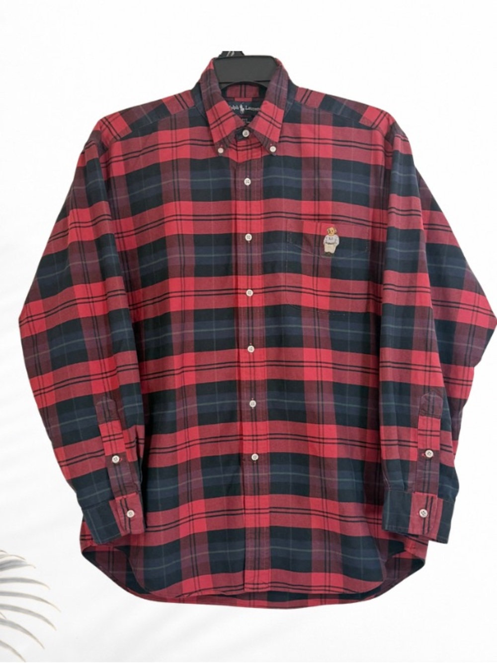 Ralph Lauren Polo Bear Plaid Button Down Shirt Men’s Large Blake Cotton